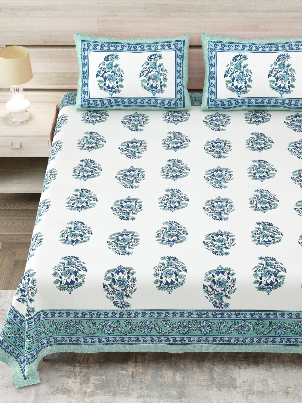 Avantika Blue Mughal Buta Cotton King Size Bedsheet 108x108 With 2 Pillow Covers Bedsheet 1-LKnwBzxvwF9fMwaEdtR84IJv8me_Ix9_w2000