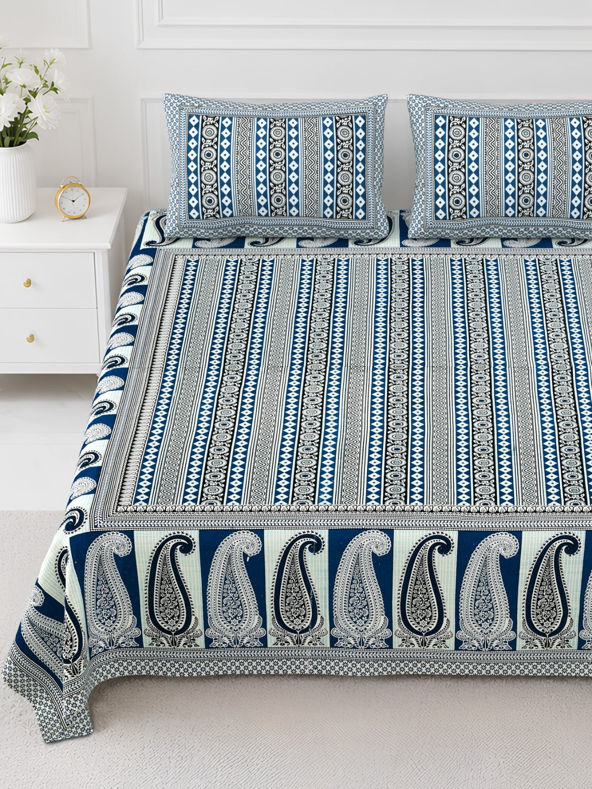 Elite Blue Stripe Paisley Cotton Double Bedsheet 90x108 with 2 Pillow Covers Bedsheet 1-UY3qjYMNREaM7Ui2MPcsMj3NTw5p-9C_w2000