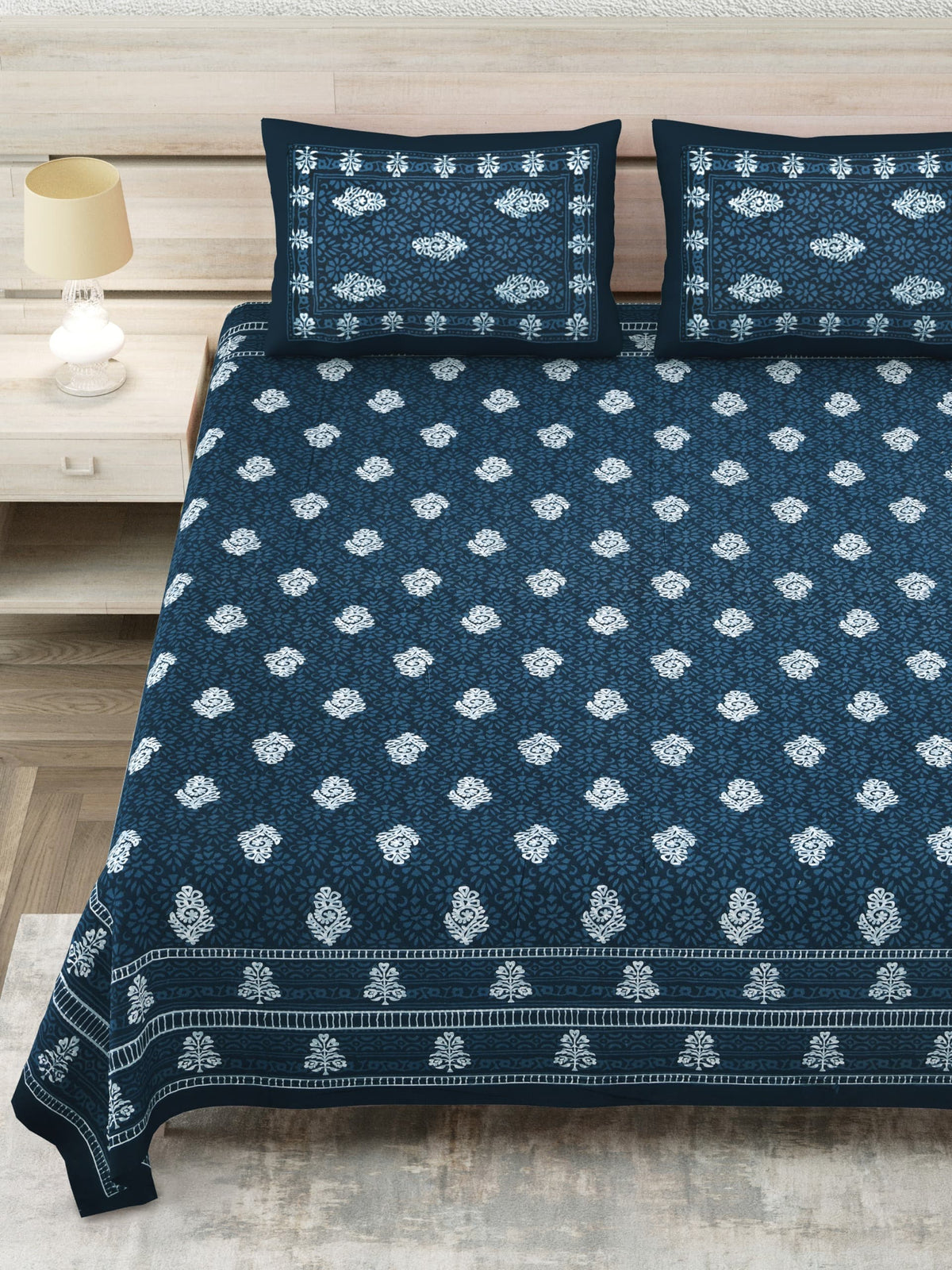 Royal Sanganer Indigo Floral Buta Pure Cotton Double Bedsheet 90x108 with 2 Pillow Covers Bedsheet 10b6f7J8KXWGgQwDl3bmiC1zh0uLfPx1O_w2000