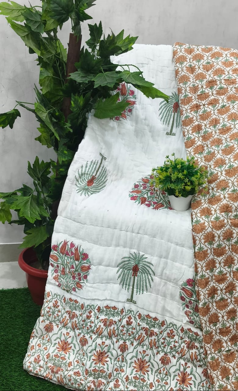 White Coral Palm Buta Jaipuri Mulmul Razai – Reversible, Cotton Filled Razai 10hcj-CGCWzL7sfdYqErPMoe4lwzve4sA_w2000