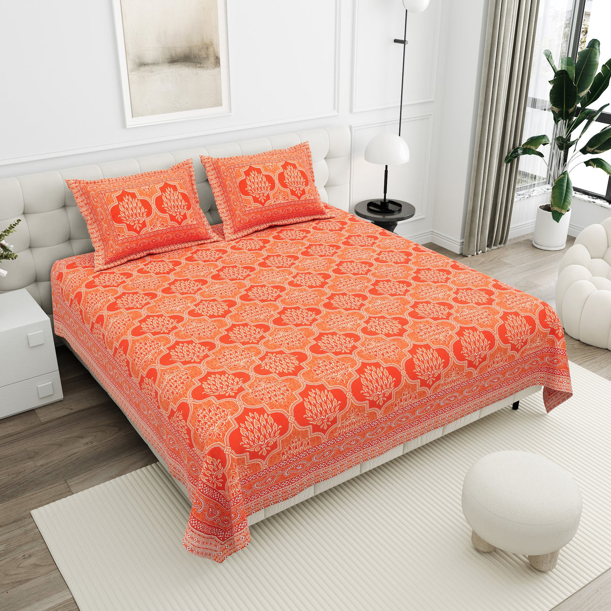 Kesar Saffron Floral Medallion Cotton Double Bedsheet 90x108 with 2 Pillow Covers Bedsheet 12q5a05b7QOIkdwxccpy5vw7dsRnhPX2T_w2000