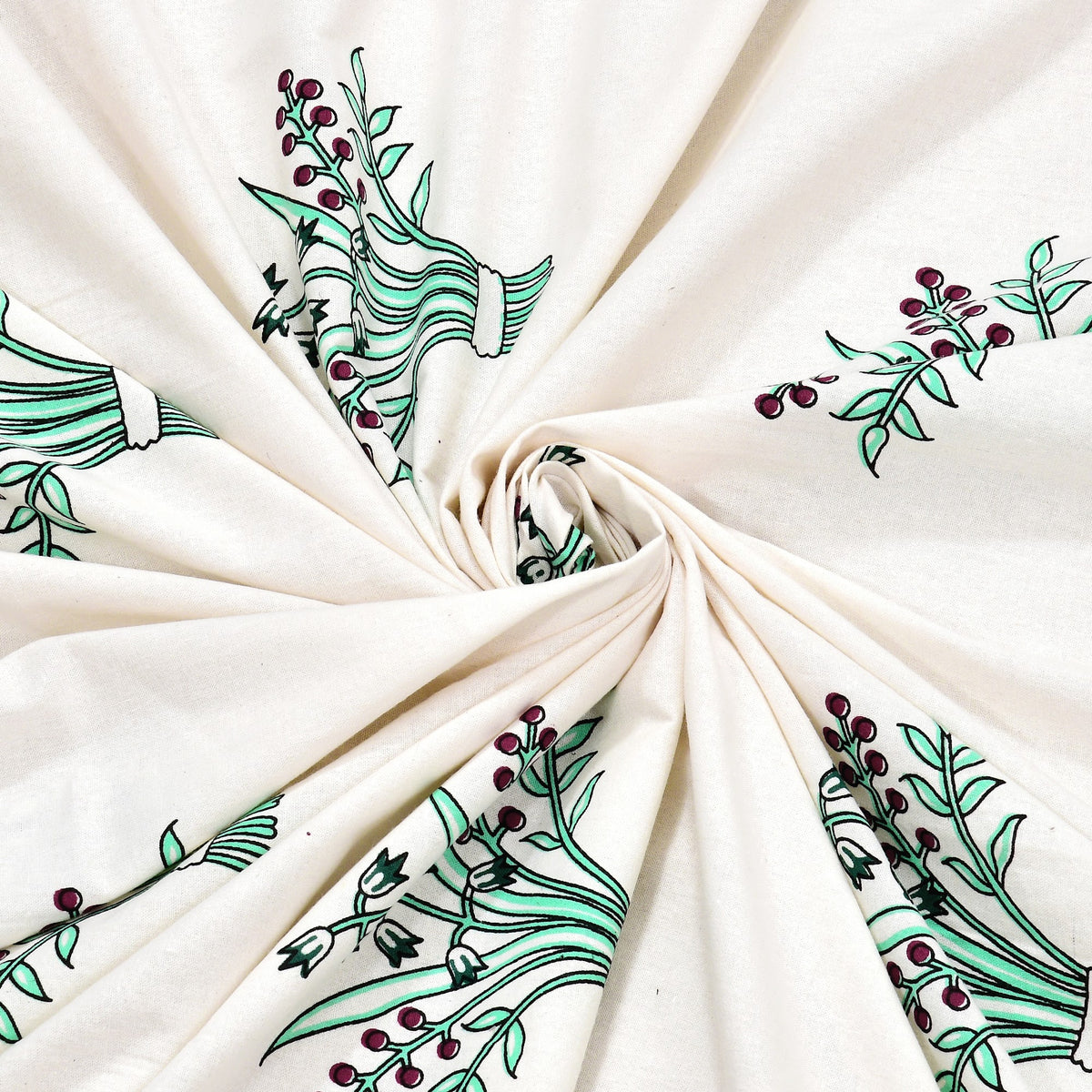 Kalashree Mint Border Floral Bel premium cotton double bedsheet 100x108 with 2 pillow covers – mint green and grey – wholesale Jaipur – view 6