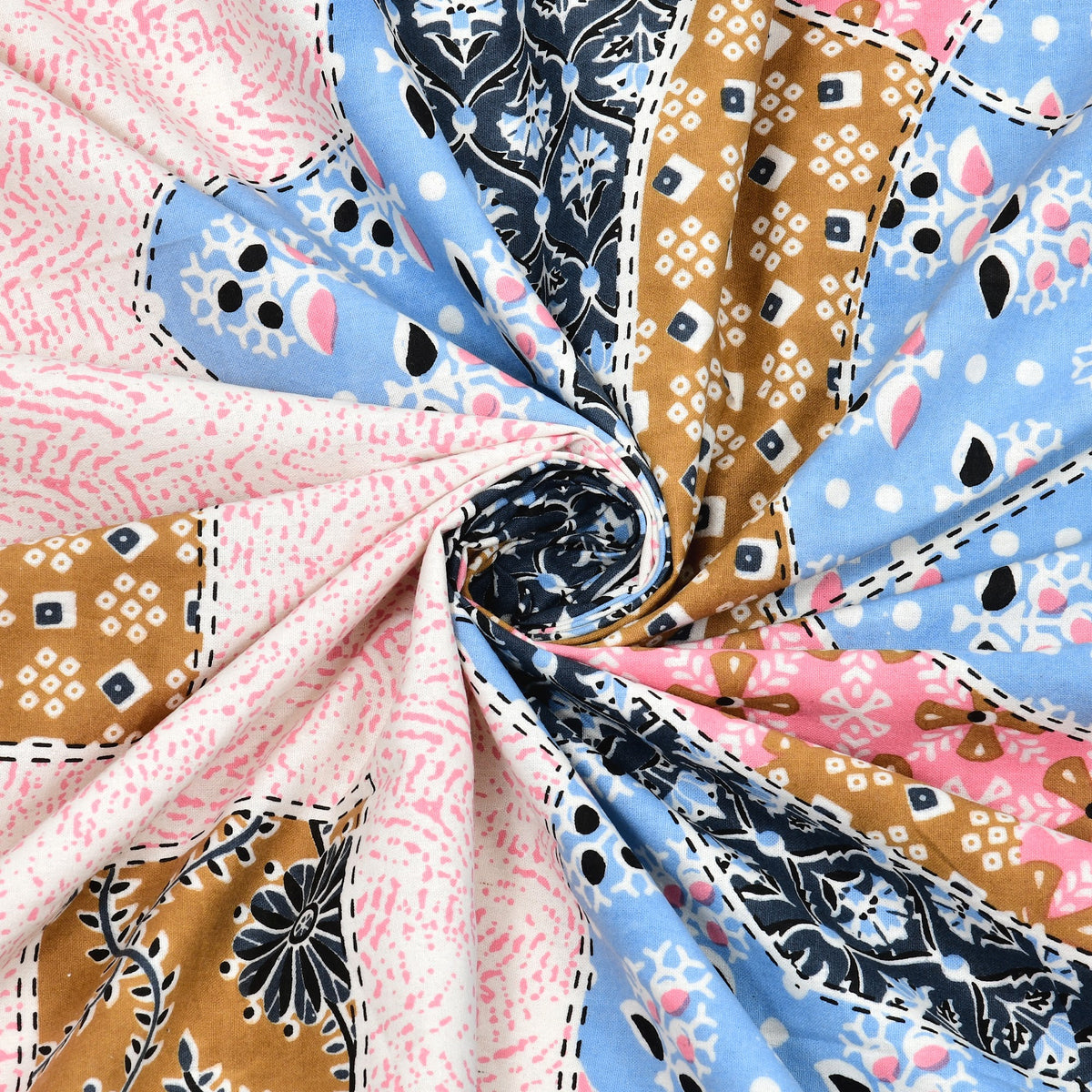 Elora Pink Blue Patchwork Medallion Murugan cotton single bedsheet 60x90 with pillow cover – pink and blue – wholesale Jaipur – view 6