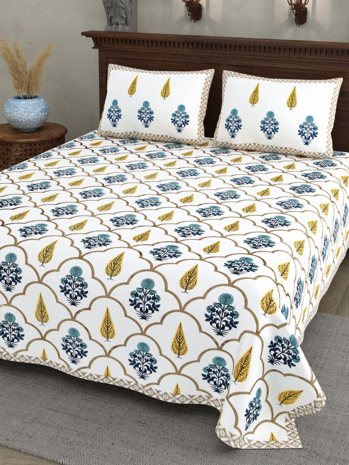 Elite Mustard Mughal Trellis Cotton Double Bedsheet 90x108 with 2 Pillow Covers Bedsheet 17CYufx7z4GSRVpaIMXwdpydGKJ_cT5KX_w2000
