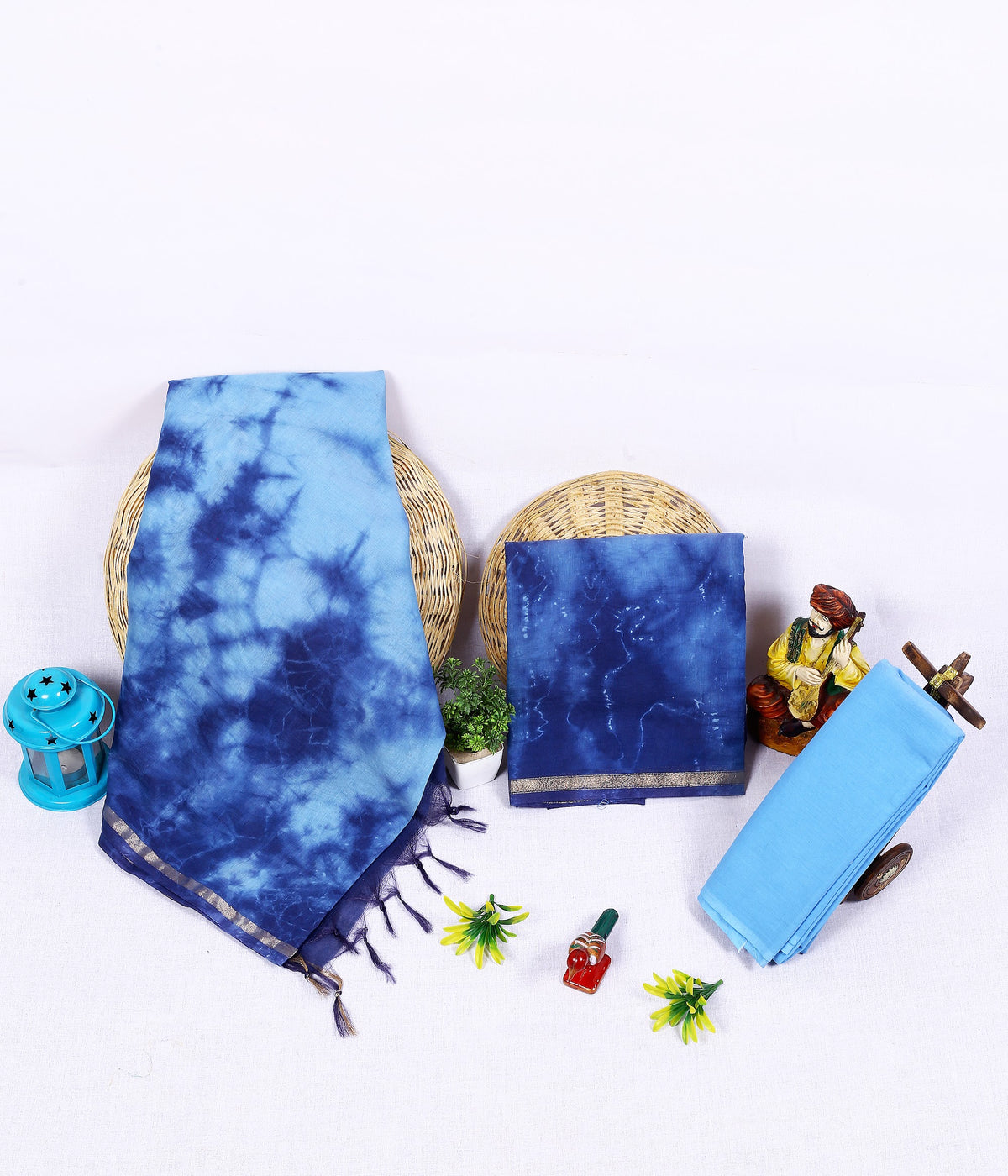 Neela Bandhej Blue Tie-Dye Chanderi silk tie-dye suit material