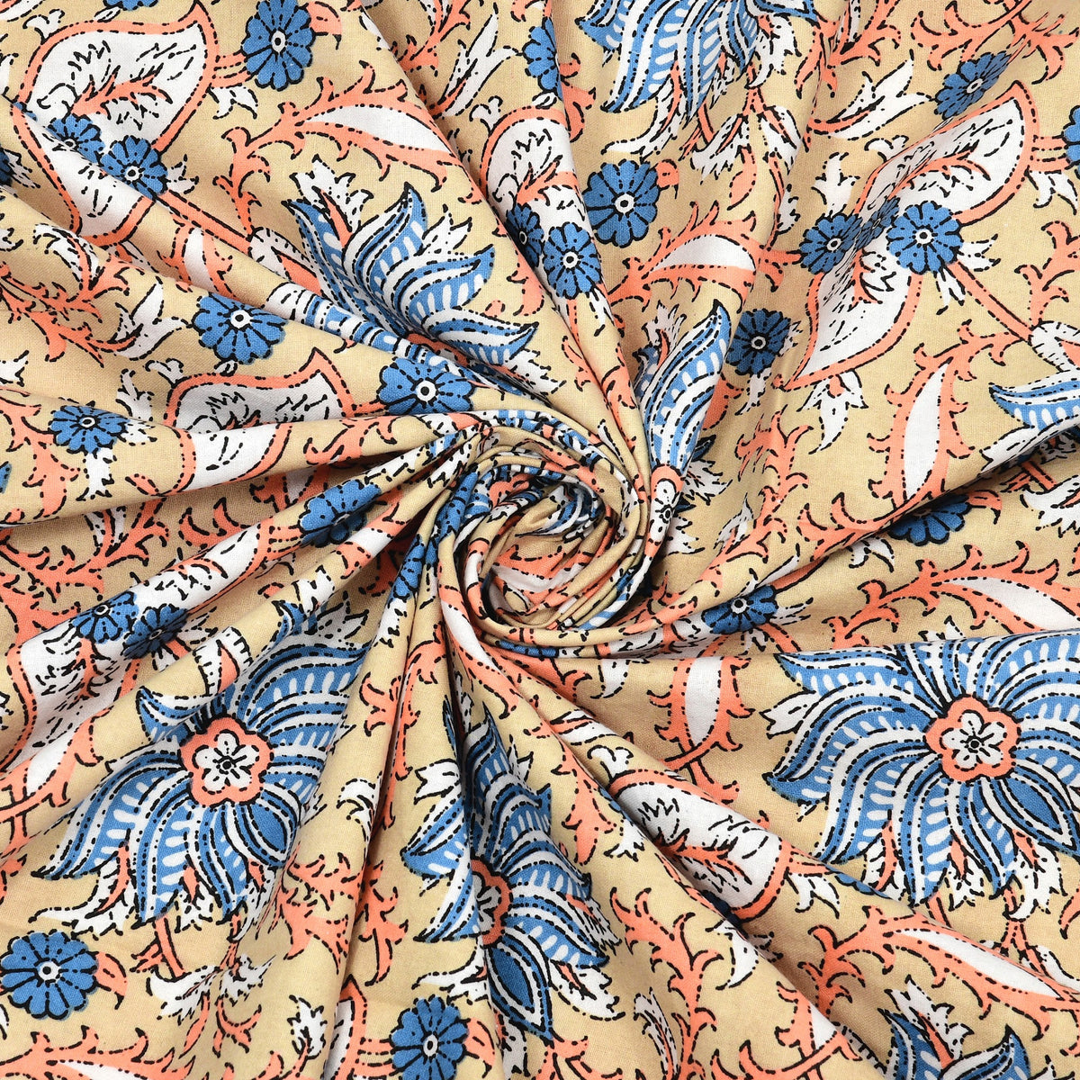 Elora Peach Blue Floral Jaal Murugan cotton single bedsheet 60x90 with pillow cover – peach and blue – wholesale Jaipur – view 6