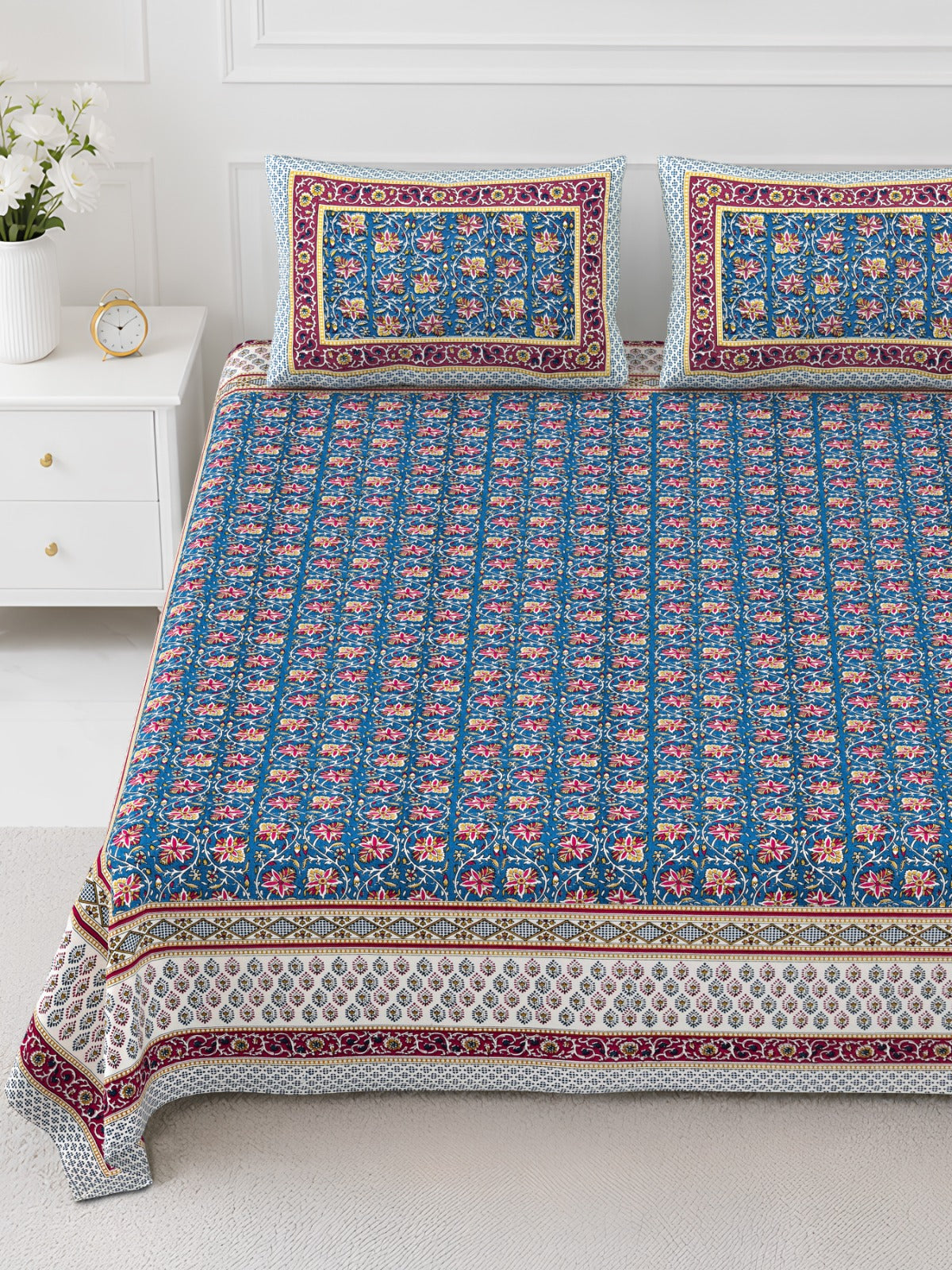 Elite Blue Floral Jaal Cotton Double Bedsheet 90x108 with 2 Pillow Covers Bedsheet 1DxuKUUh-wh0gXaDC0eTJfROmfYJXvcBL_w2000
