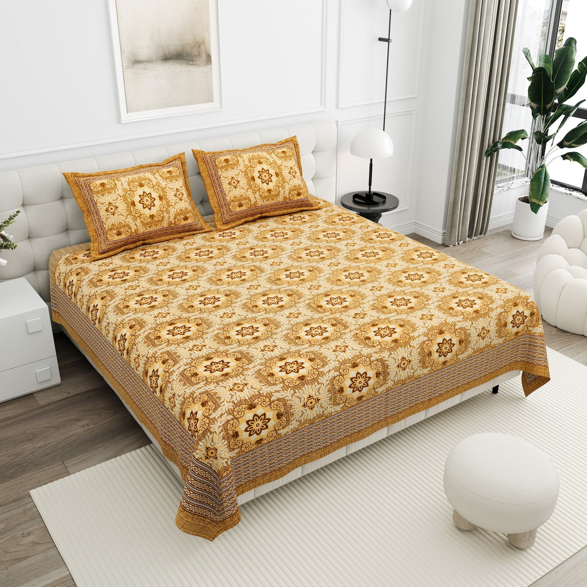 Kesar Amber Mandala Cotton Double Bedsheet 90x108 with 2 Pillow Covers Bedsheet 1Es7AQdX2Yqn4vrGnjclEuEfBdqUNYuPu_w2000
