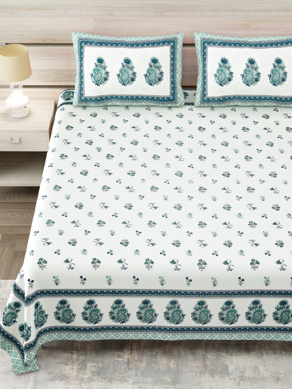 Avantika Teal Buti Kairi Border Cotton Super King Bedsheet With 2 Pillow Covers Bedsheet 1FtaCnWRFA3fM4q_OGfZ30N8ujACSUH9U_w2000
