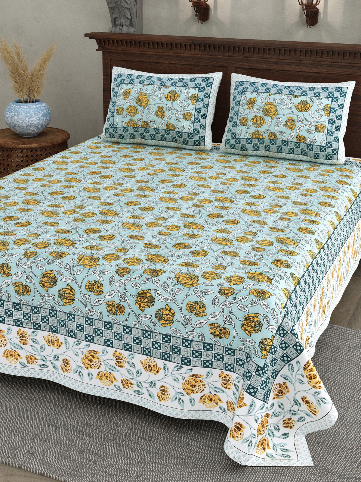 Neelam Aqua Marigold Cotton Double Bedsheet 90x108 with 2 Pillow Covers Bedsheet 1G3ETAJ1plgc8-Cqe6tX2MVVJpVpD8JS9_w2000