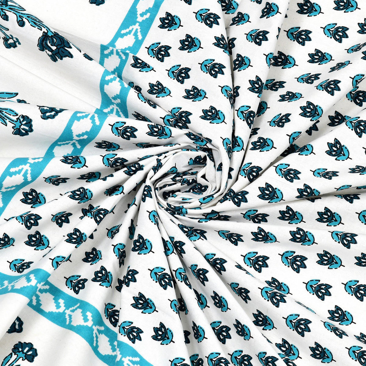 Elora Aqua Buti Border Murugan cotton single bedsheet 60x90 with pillow cover – aqua – wholesale Jaipur – view 6