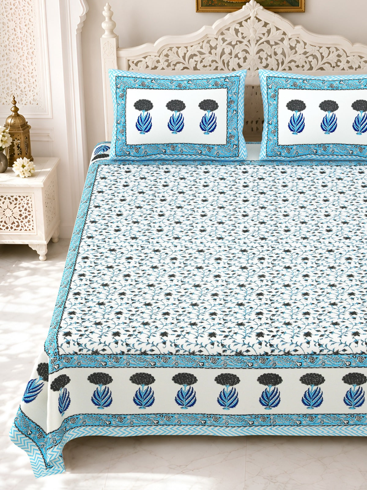 Premium Royal Block Aqua Tulip Border Cotton Double Bedsheet 90x108 with 2 Pillow Covers Bedsheet 1MXO0avH3A8S15QoH3aFJ8MU_xny6xRnp_w2000