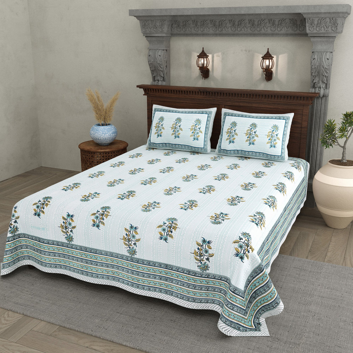 Moti Buta Green Big Buta Cotton Double Bedsheet 90x108 with 2 Pillow Covers Bedsheet 1O5uCaKUwX6N1DxfIuRzdHELxiIxS_n_V_w2000