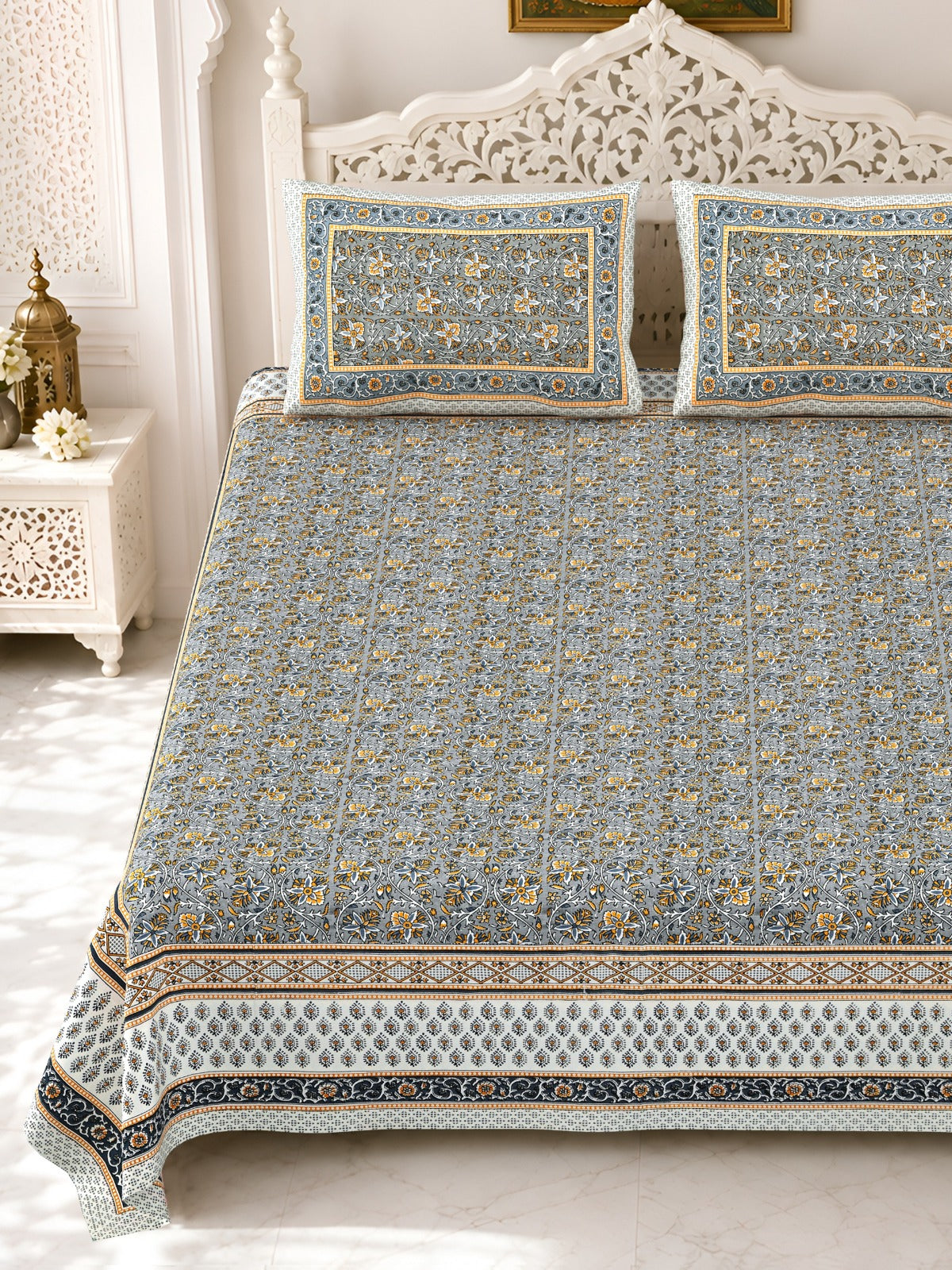 Premium Royal Block Grey Floral Border Cotton Double Bedsheet 90x108 with 2 Pillow Covers Bedsheet 1Pnxn8rKOhPBY7Iu1yFQUgYcum3wg4PXh_w2000