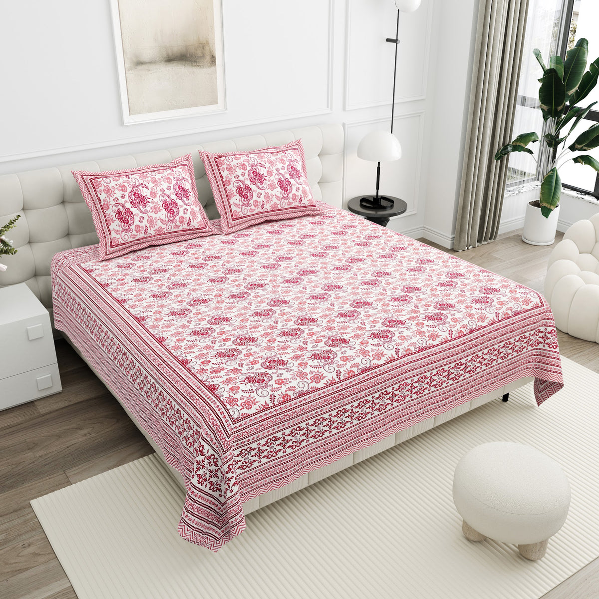 Gulabi Rose Ogee Cotton Double Bedsheet 90x108 with 2 Pillow Covers Bedsheet 1SNjTBa5FZXLusUqyRhUa2BgKOvXs0ptD_w2000