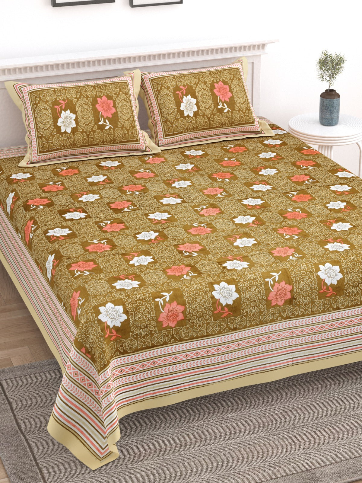 Elite Olive Lotus Floral Cotton Double Bedsheet 90x108 with 2 Pillow Covers Bedsheet 1SSm1cD1cBlUzrDMlp5KSKw-D9pNrXWjc_w2000