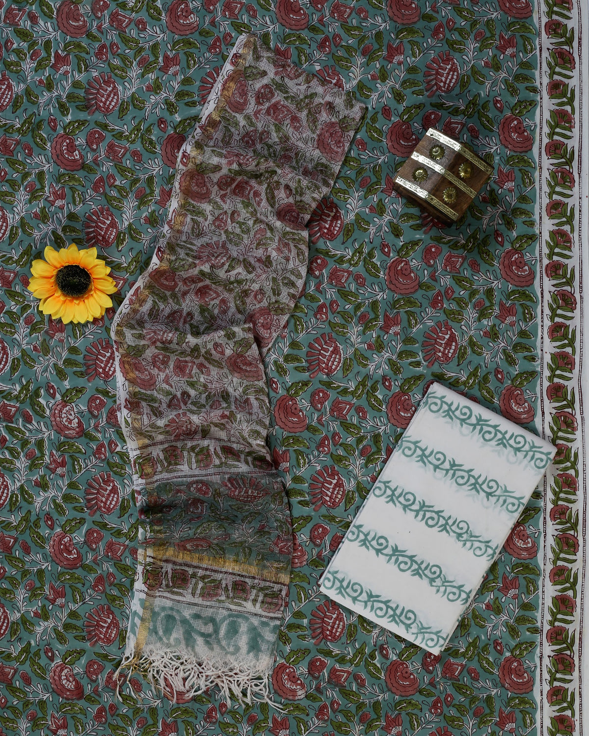 Rangeen Grey Green Rose Jaal Hand Block Print Cotton Suit with Kota Doria Dupatta – Unstitched 3 Piece Suit Material 1T3MFNHCPkokXlsEP58j2ezmw4C8AHdOq_w2000