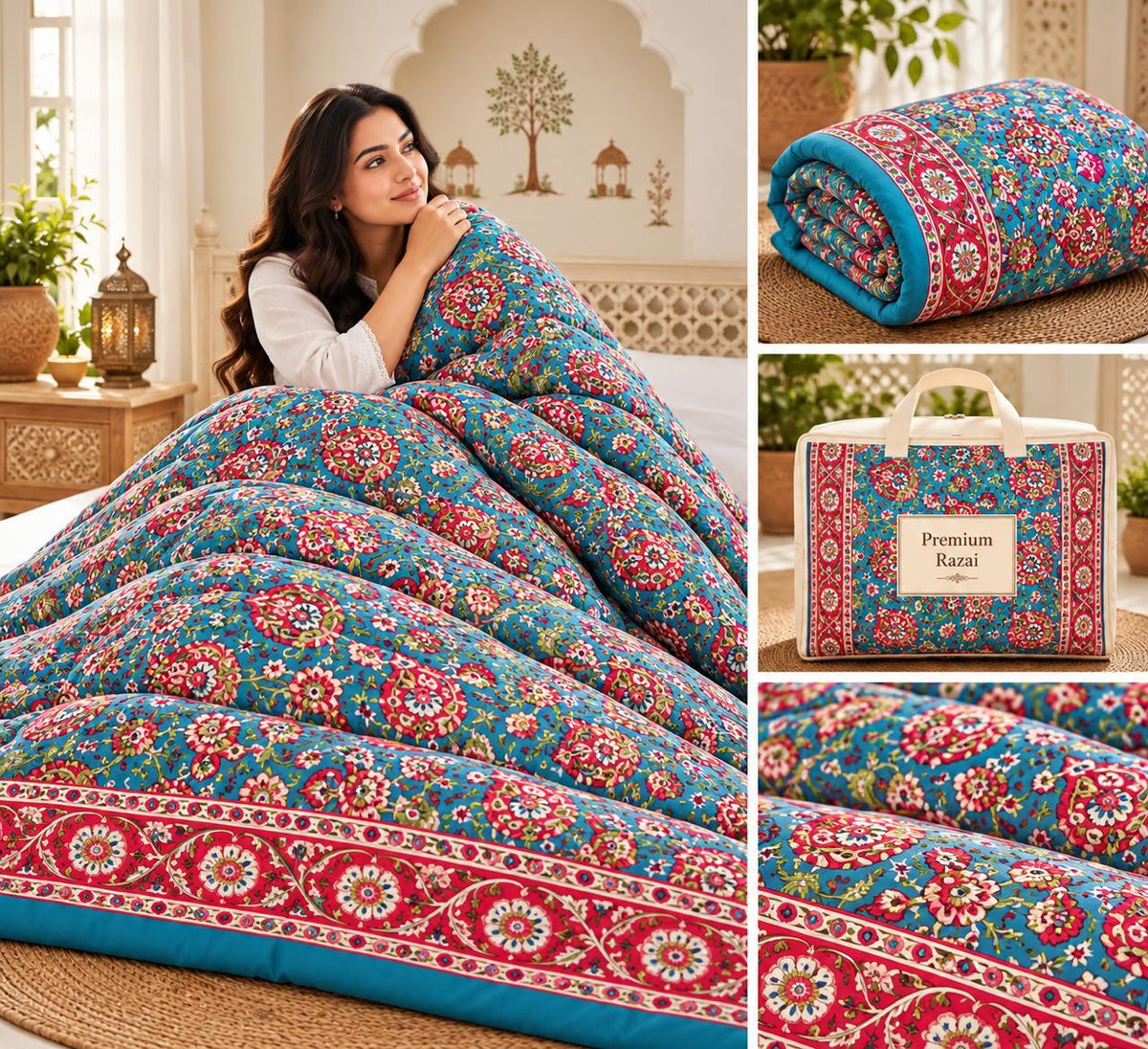 Teal Red Floral Jaipuri Mulmul Razai – Reversible, Cotton Filled Razai 1UeiALpjrc2OxkdTNnausHkChz4RGkiGS_w2000
