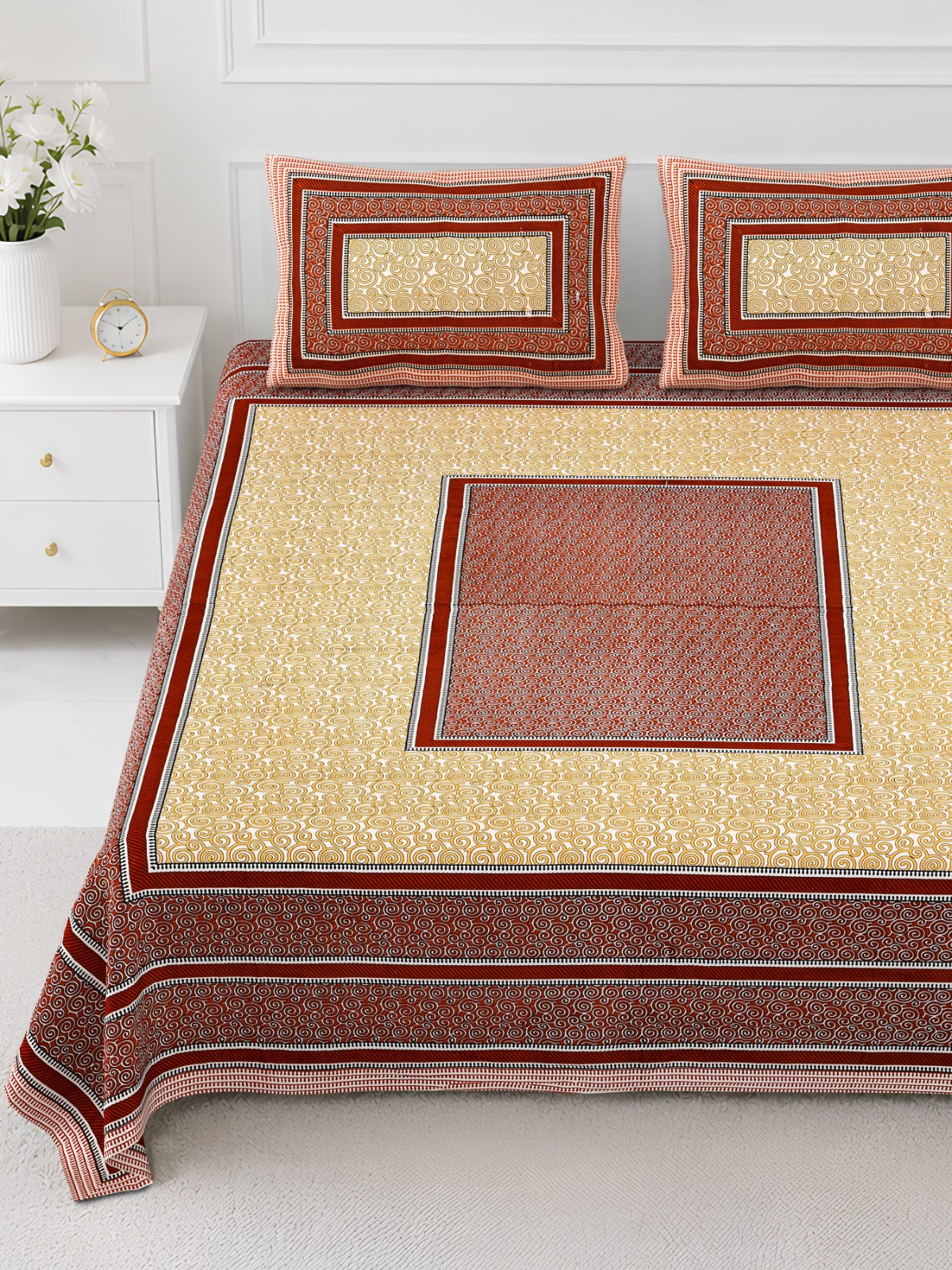Elite Brick Red Centre Square Cotton Double Bedsheet 90x108 with 2 Pillow Covers Bedsheet 1WAFIXyo9UucmACuybTRfICeCts99NmRX_w2000