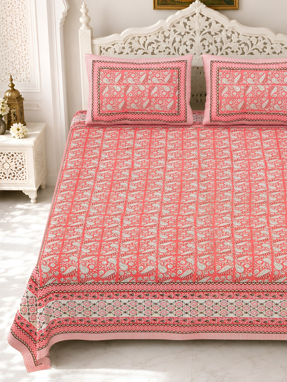 Premium Royal Block Peach Pink Booti Cotton Double Bedsheet 90x108 with 2 Pillow Covers Bedsheet 1XTwAg19O92owKJ60TAbIxMsllNxuOEPb_w2000