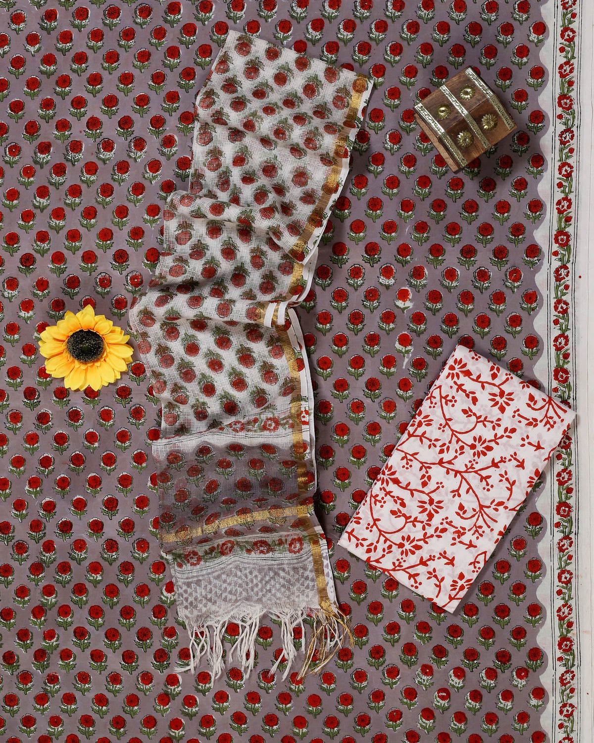 Rangeen Grey Red Buti Hand Block Print Cotton Suit with Kota Doria Dupatta – Unstitched 3 Piece Suit Material 1_k-uoN4TVX4XouE0ZFJFcrhm8-I3038T_w2000