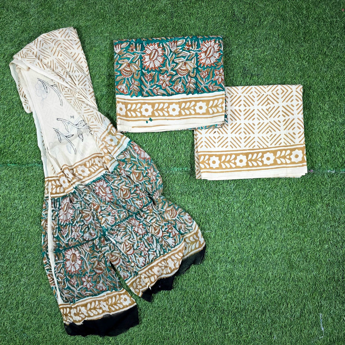 Gulnaar Teal Beige Trellis Hand Block Print Cotton Suit with Chiffon Dupatta – Unstitched 3 Piece Suit Material 1_o_4YLhDhi2CdEZOASEdiYfYSq_JlNMo_w2000