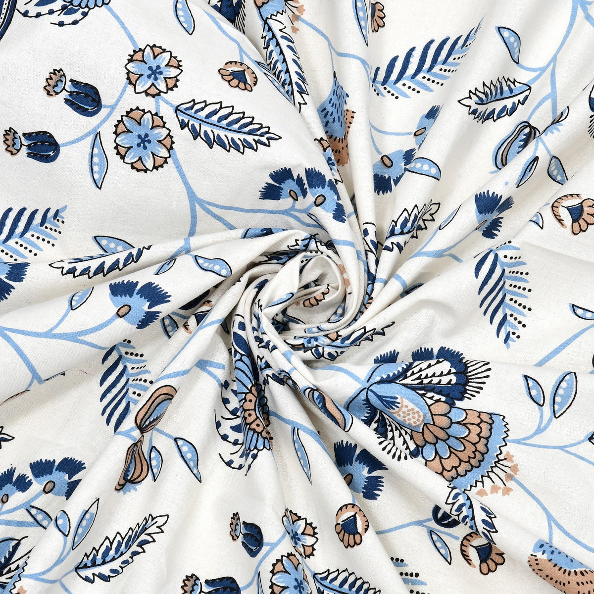 Elora Blue Floral Vine Murugan cotton single bedsheet 60x90 with pillow cover – blue – wholesale Jaipur – view 6