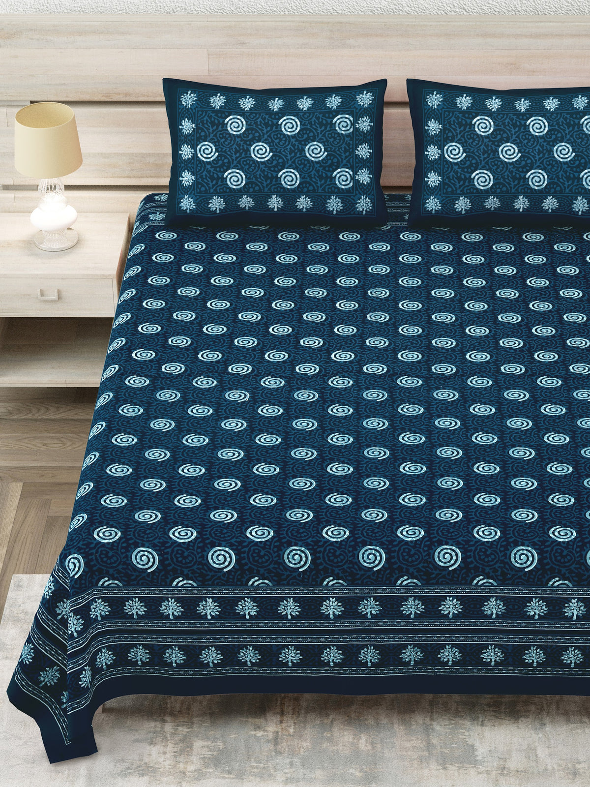 Royal Sanganer Indigo Swirl Buti Pure Cotton Double Bedsheet 90x108 with 2 Pillow Covers Bedsheet 1eDG61pFTTihfh7hZrmbx9vPHrxGrFjEr_w2000