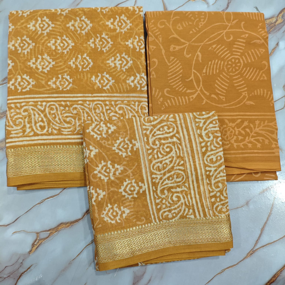 Maheshwari Silk Hand Block Print Suit Material | Haldi Jaal – Turmeric Floral Jaal | Ochre & White | Golden Zari Border | Wholesale Suit Material 1fJWYWkMW26-zkpaTXliUG8QE6VcI_npK_s0