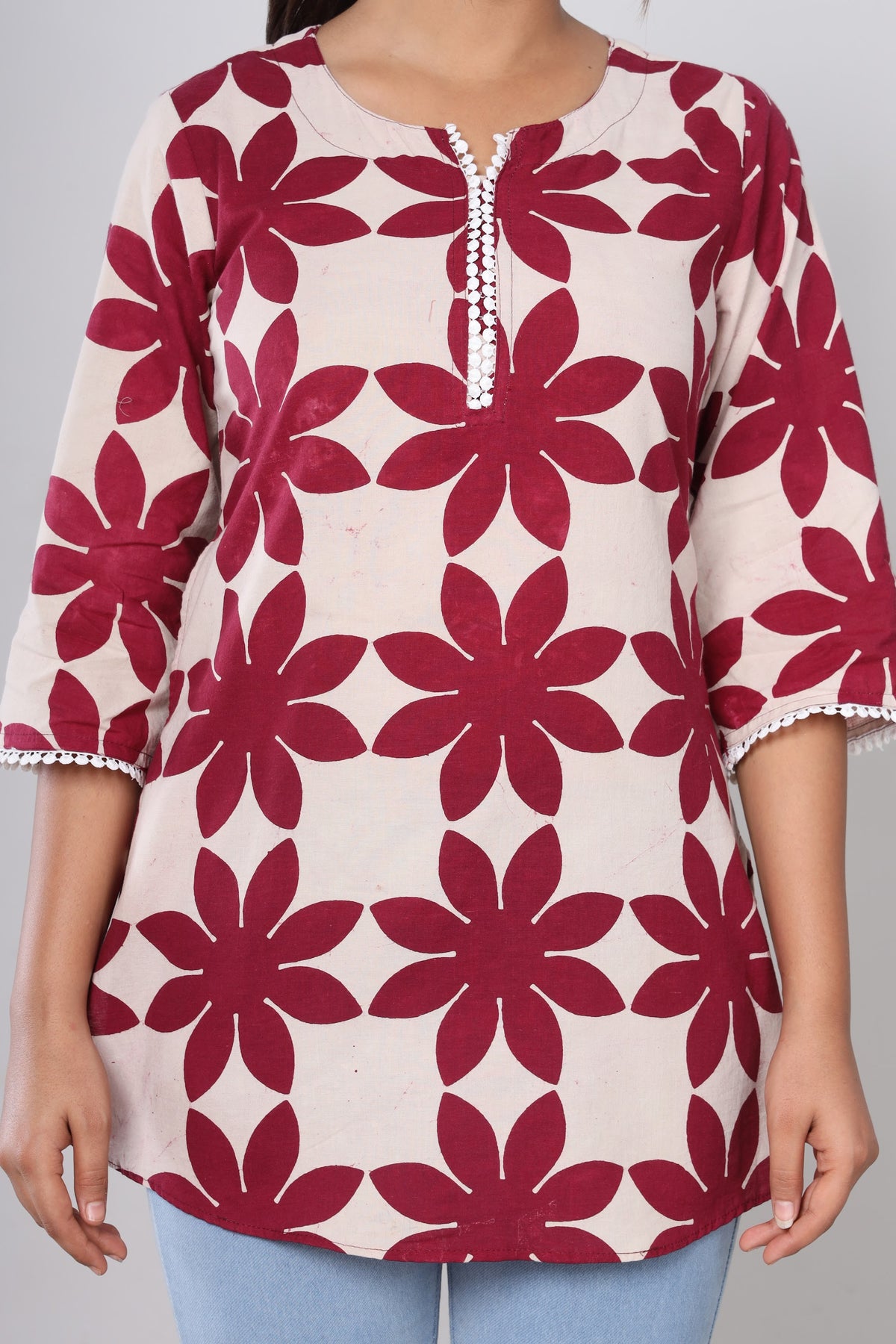Hand Block Printed Cotton Short Kurti – Maroon Star Flower (Make to Order) Ready to Wear 1fTFFveJ7XBNJECmF_brJ4l0XheETdlrp_w2000