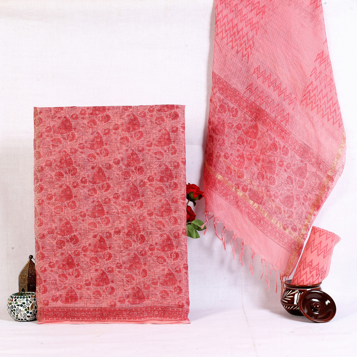 Rose Pink Floral Hand Block Print Pure Kota Doria Suit | Gulabi Phool Chhapa | Unstitched 3 Piece (Top & Dupatta Kota) | Wholesale Suit Material 1gV2ga0z3003i5R236rGHfcJHQyP9NKoR_w2000