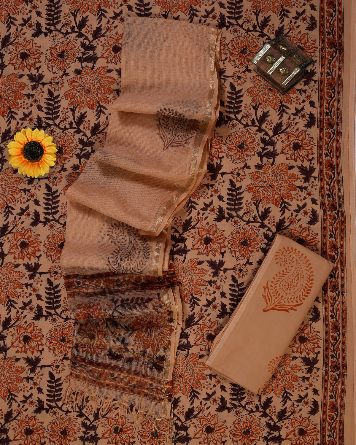 Rangeen Rust Brown Floral Hand Block Print Cotton Suit with Kota Doria Dupatta – Unstitched 3 Piece Suit Material 1jhlJT927tsSxiIJLEC36ItsjLB4lriJo_w2000