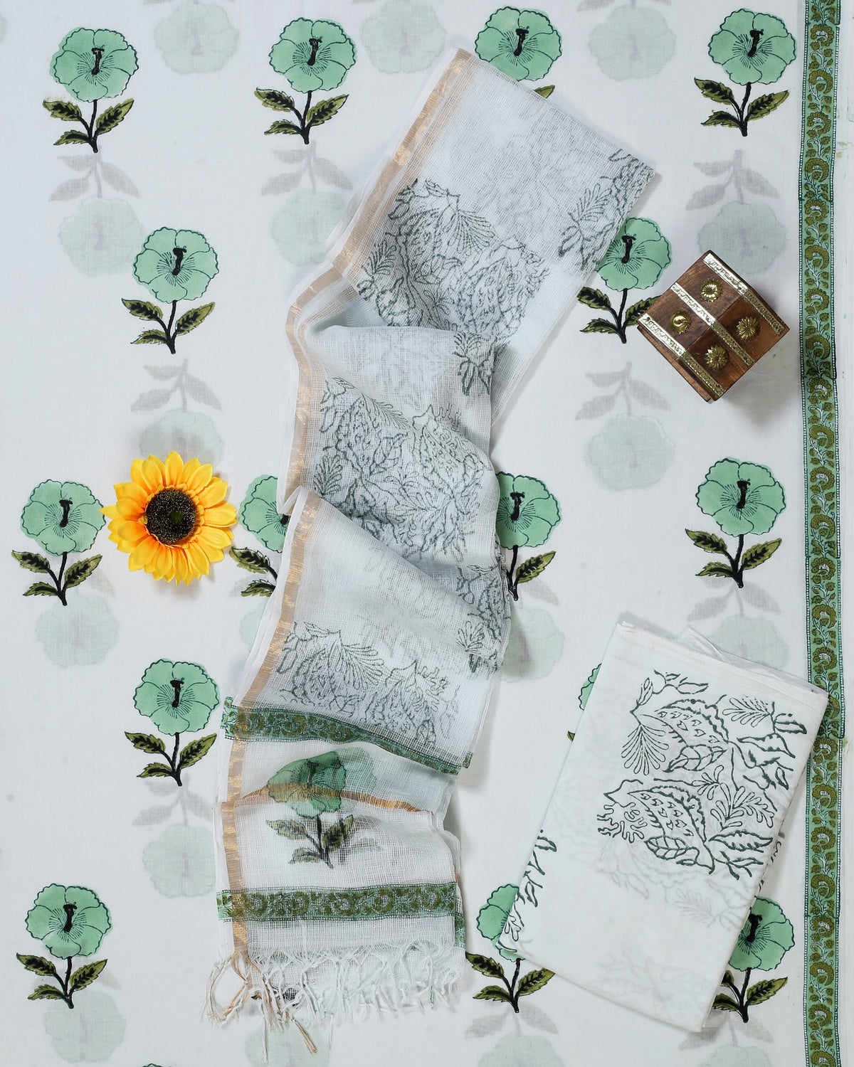 Mint Green Flower Buta Hand Block Print Cotton Suit with Kota Doria Zari Dupatta – Unstitched 3 Piece Suit Material 1jnsi_LAVy8oylgm7_WdU13IRpPtRriHs_w2000