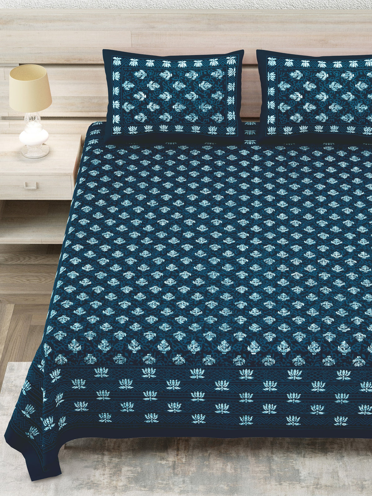 Royal Sanganer Indigo Small Buti Pure Cotton Double Bedsheet 90x108 with 2 Pillow Covers Bedsheet 1jz8I56aPMXbZmDk72UB2tMwd4jW-TNec_w2000