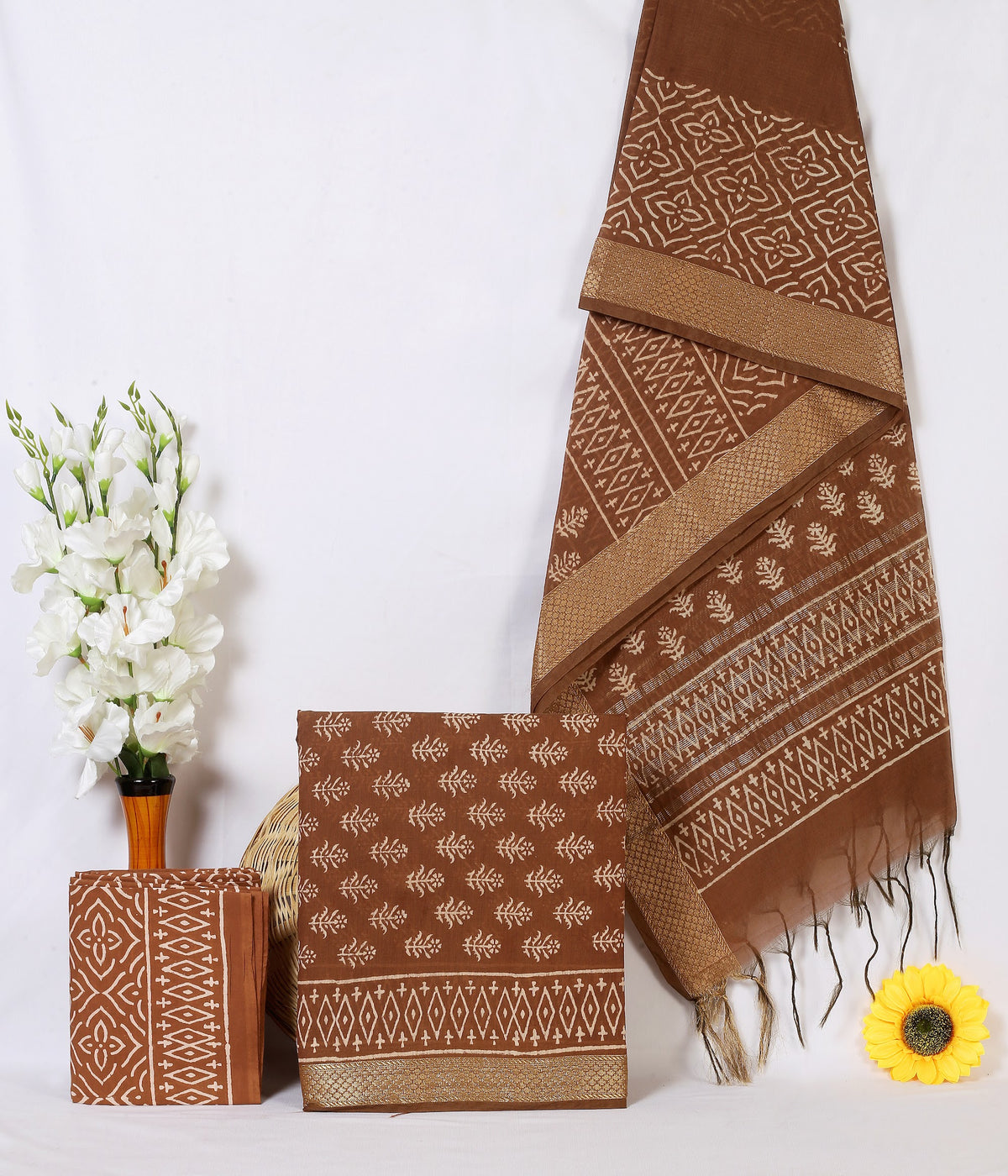 Maheshwari Silk Hand Block Print Suit Material | Kattha Buti – Brown Buti | Brown | Golden Zari Border | Wholesale Suit Material 1mwQxcajN-Iql_YFFXfzGgi8KNggudYEo_w2000