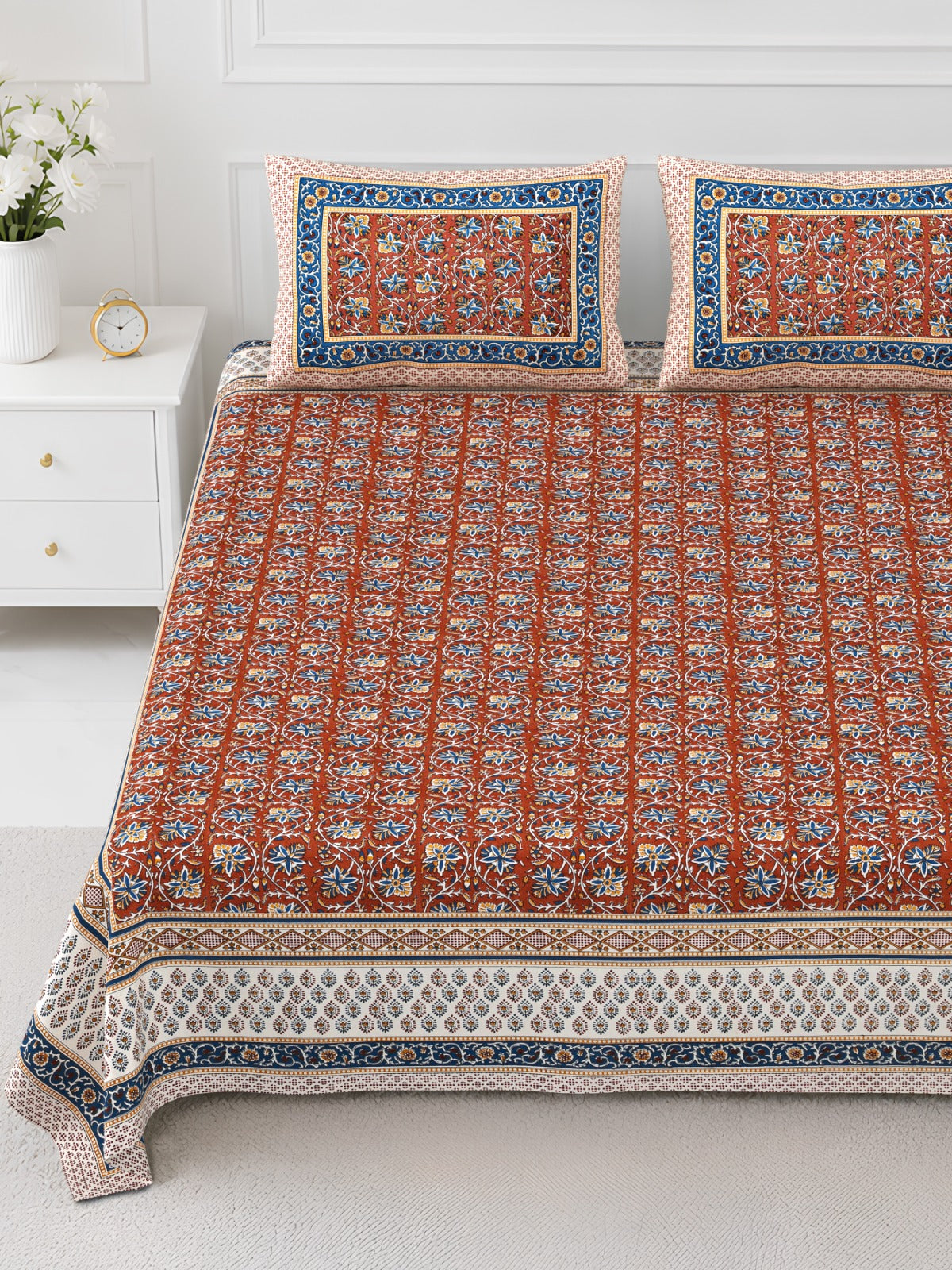 Elite Rust Floral Jaal Cotton Double Bedsheet 90x108 with 2 Pillow Covers Bedsheet 1rFPy_1nS889ejnMhdZpd4Q2Q16DLDuSp_w2000