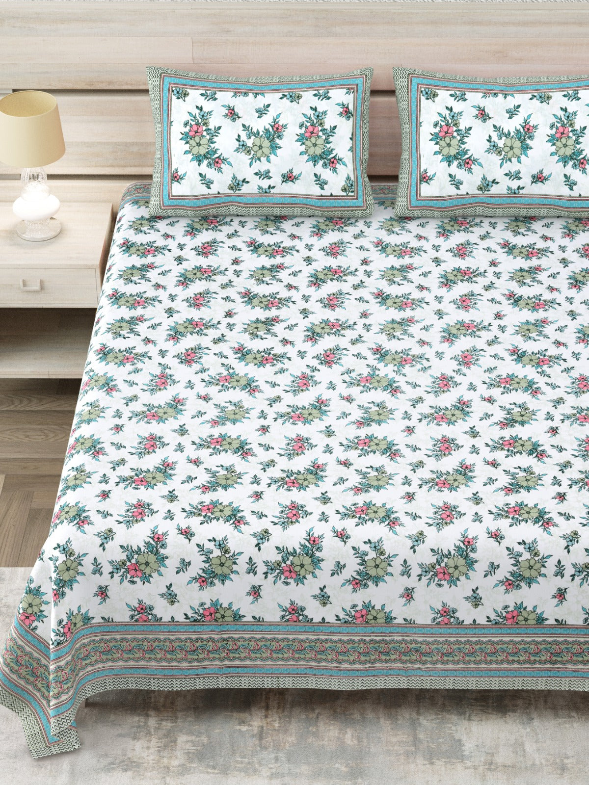 Avantika Teal Floral Cotton Super King Bedsheet 108x108 With 2 Pillow Covers Bedsheet 1sDpki9-xq0IiSly9brQiC8SQ5llb4BRi_w2000