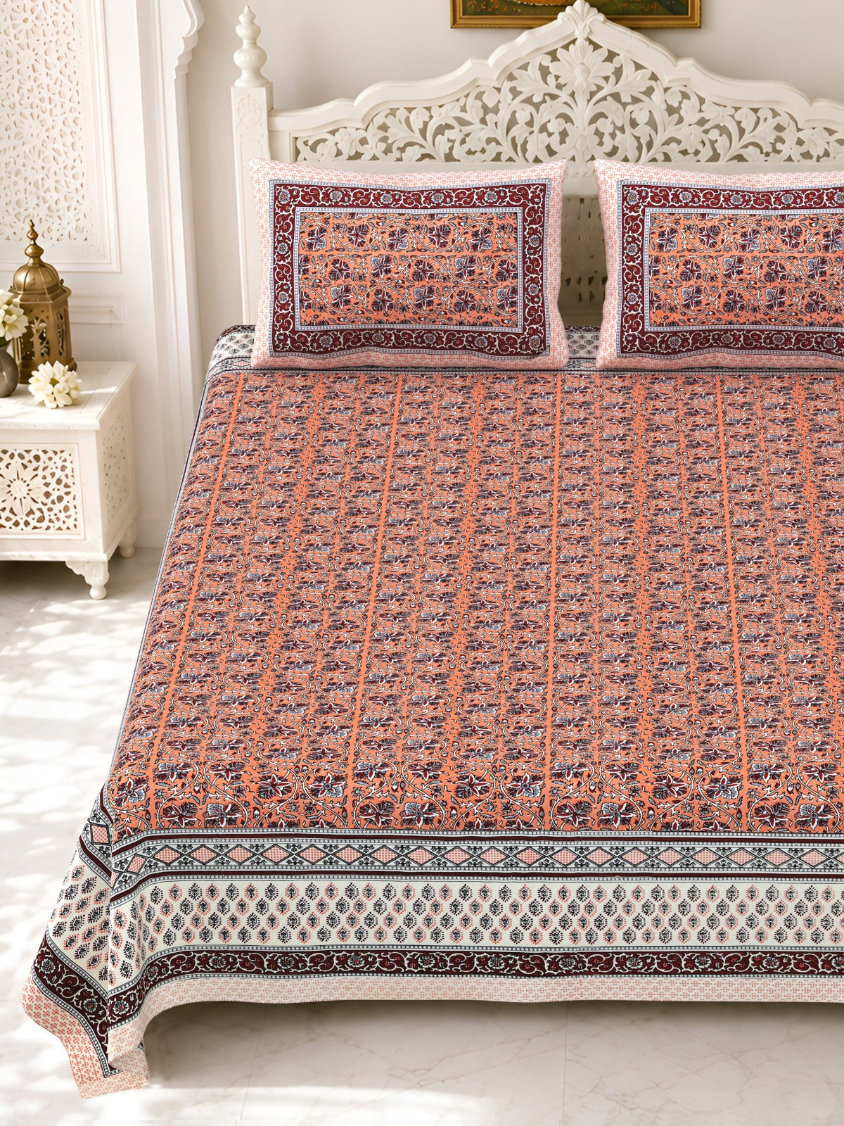 Premium Royal Block Rust Floral Border Cotton Double Bedsheet 90x108 with 2 Pillow Covers Bedsheet 1tJZFIhbHZM2v-zbJrU8sgFqexxWXkil3_w2000