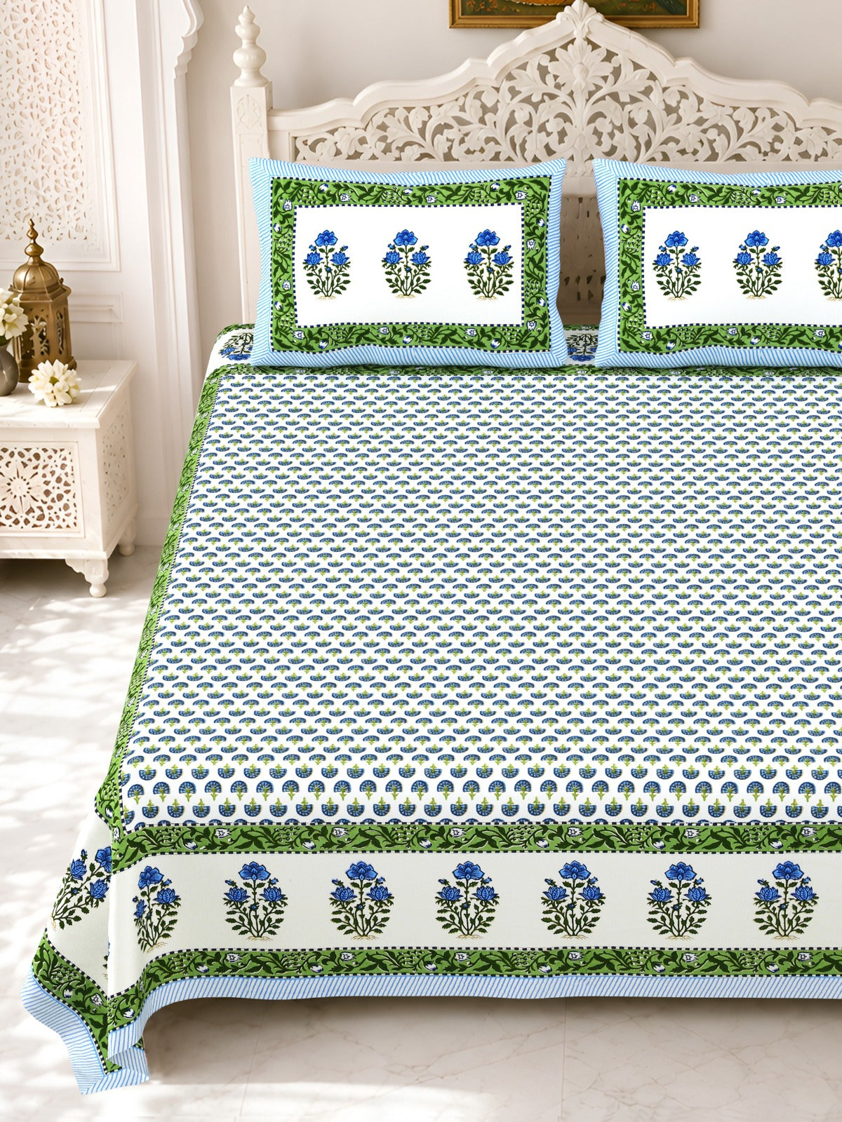 Premium Royal Block Green Tulip Border Cotton Double Bedsheet 90x108 with 2 Pillow Covers Bedsheet 1tWd7kQ5CUpMTG4NZXlK2GpGjZJZw29Xz_w2000