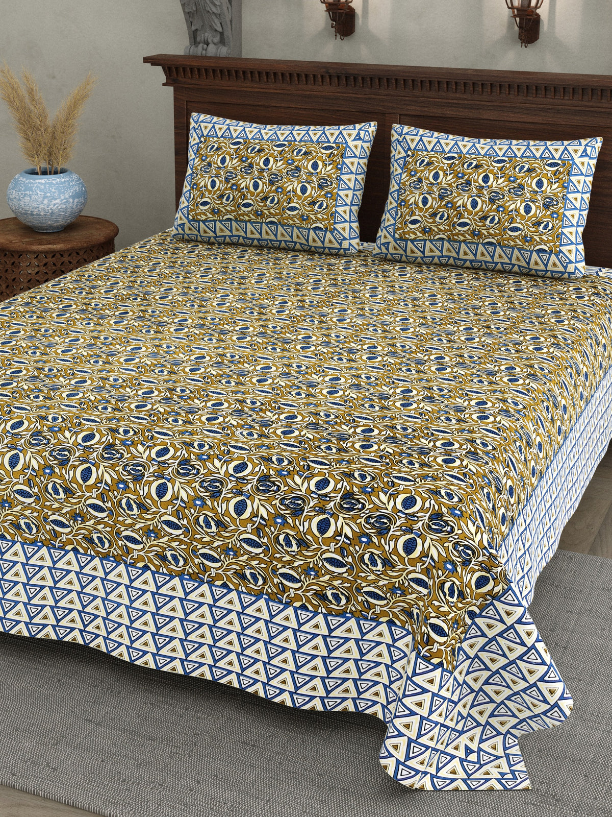 Haveli Olive Anar Jaal Cotton Double Bedsheet 90x108 with 2 Pillow Covers Bedsheet 1vz5mMtRjjmS2YVduFPZZCkgzASTBZ_B4_w2000