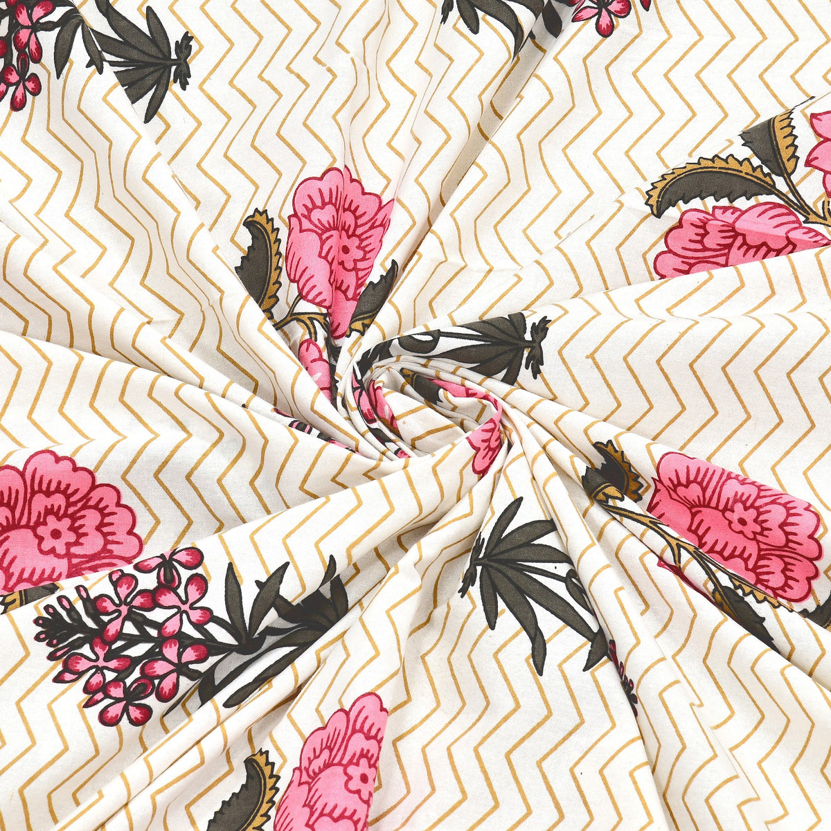 Kalashree Pink Rose Chevron premium cotton double bedsheet 100x108 with 2 pillow covers – pink – wholesale Jaipur – view 6