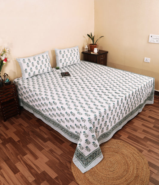 Amer Bagh – Hand Block Printed Cotton Bedsheet with Pillow Covers Bedsheet AmerBagh_HandBlockPrintedCottonBedsheetwithPillowCovers-front