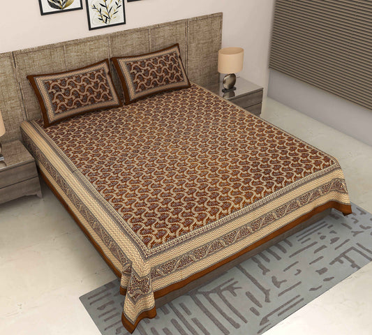 Bagru Blossoms: King Size Bedsheet in Reddish Orange with Floral Bagru Print Bedsheet Jaipuri_Handblock_Printed_King_Size_Bedsheet_115