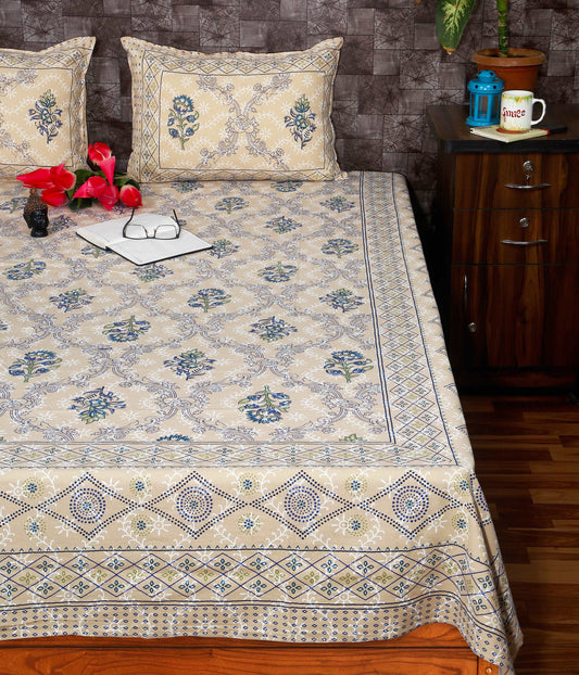 Bagru Indigo Floral Boota King Size Cotton Bedsheet by Srishti Textile Bedsheet Jaipuri_Handblock_Printed_King_Size_Bedsheet_83