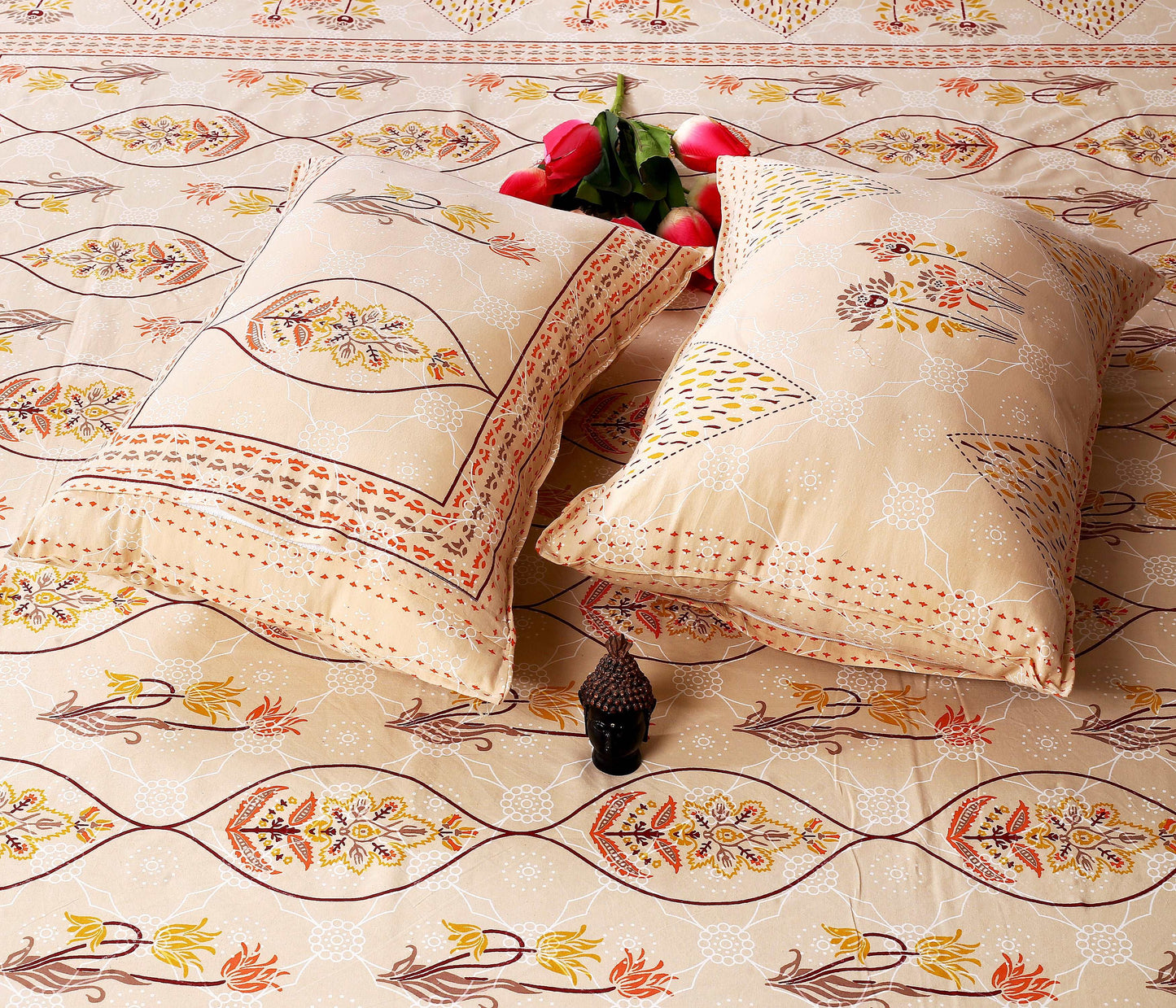 Bagru Floral Printed Indigo Sole King Size Bedsheet" by Srishti Textile Bedsheet Jaipuri_Handblock_Printed_King_Size_Bedsheet_92