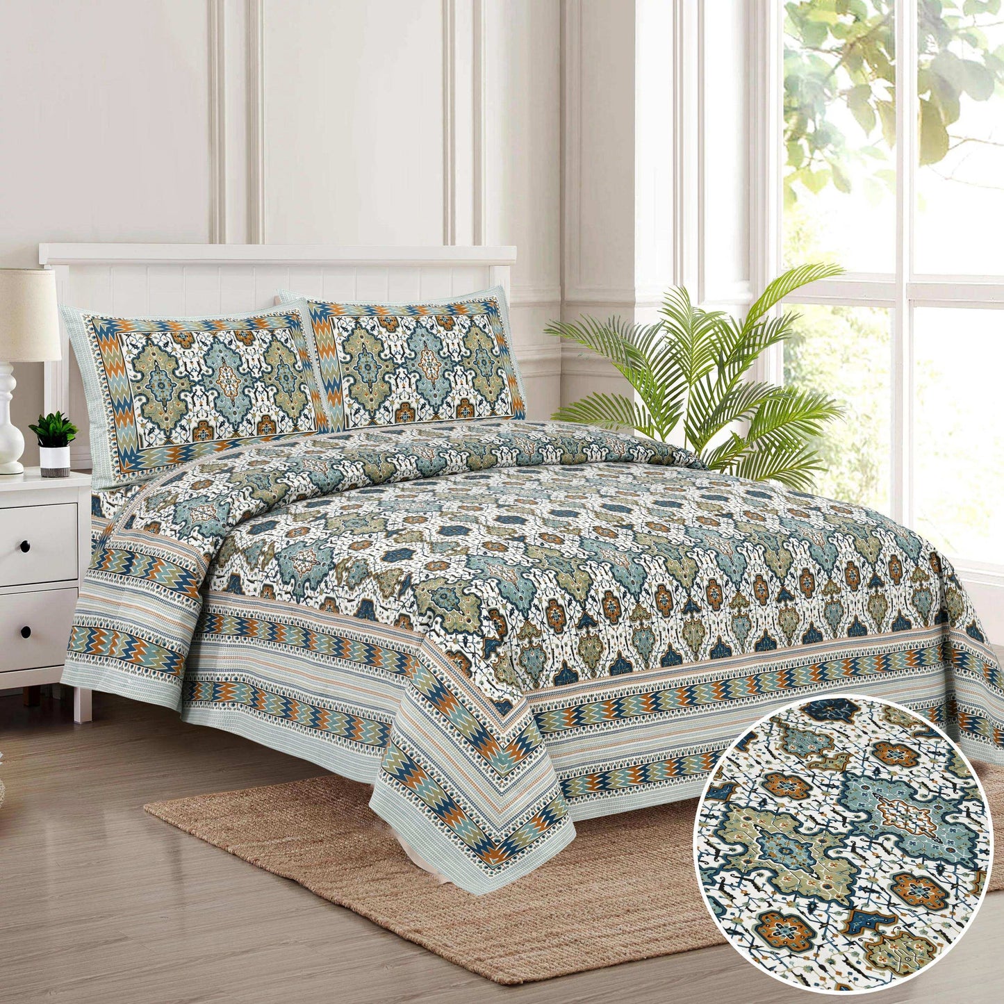Jaipur-Inspired King Size Bedsheet – Hand Block Print | 100% Cotton Bedsheet NAKSHATRA02-BROWN-_6