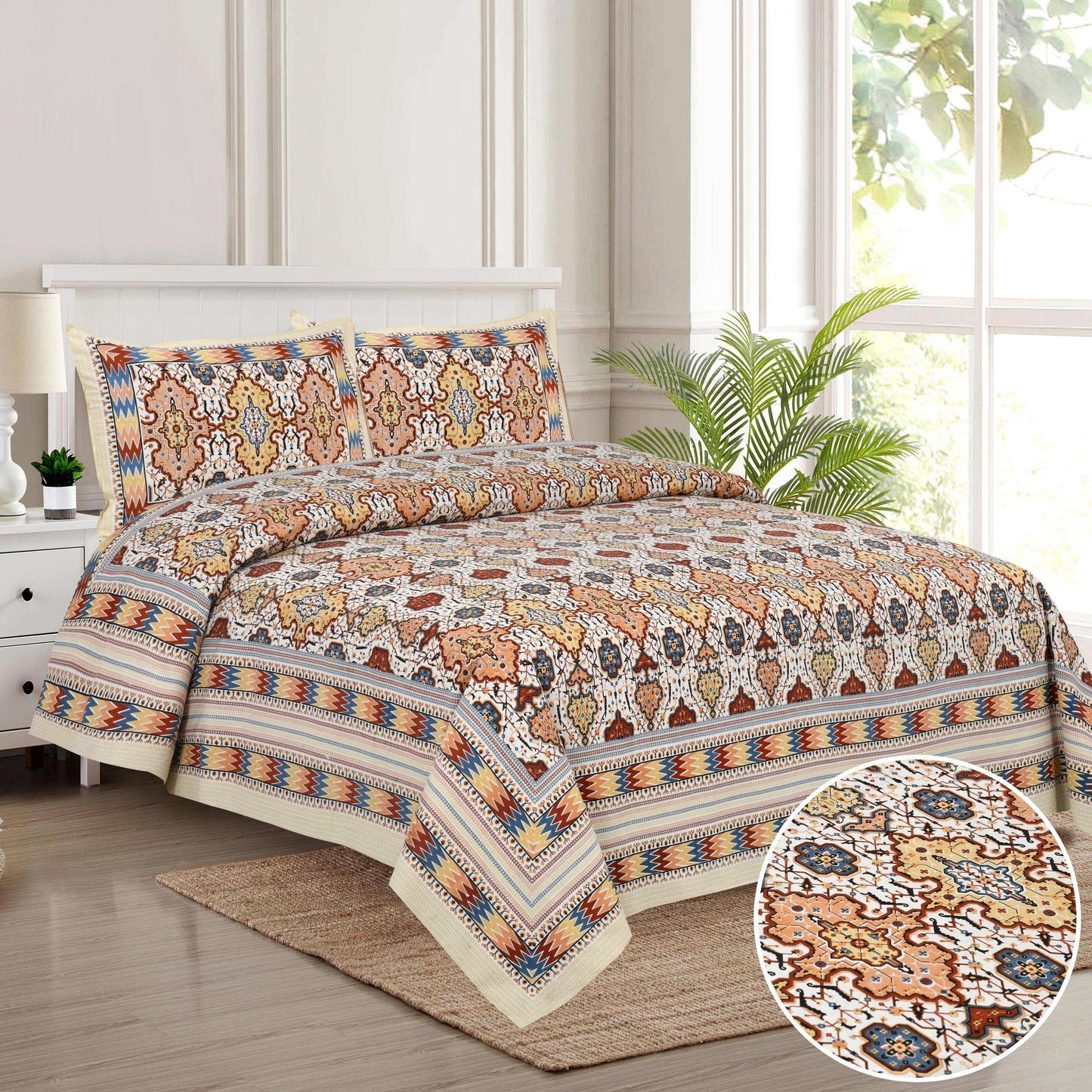 Jaipur Print King Size Bedsheet – 100% Cotton | Handcrafted | 108x108 Inches Bedsheet NAKSHATRA02-RED-_6