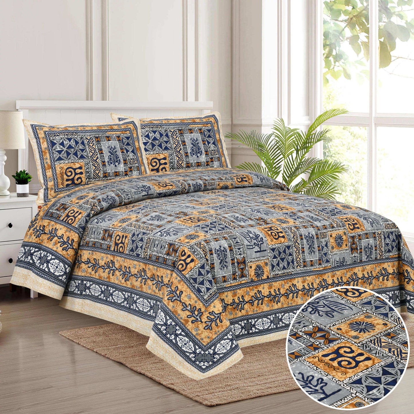 Gulnaar Grace – Jaipuri Cotton Bedsheet Bedsheet NAKSHATRA03-BLUE-_6