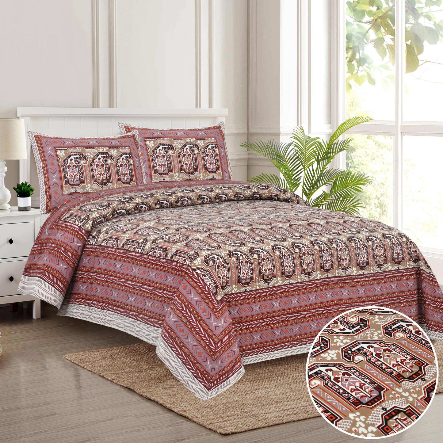 Pure Cotton Jaipuri Bedsheet β 108X108 With Pillow Covers Bedsheet NAKSHATRA06-RED-_6