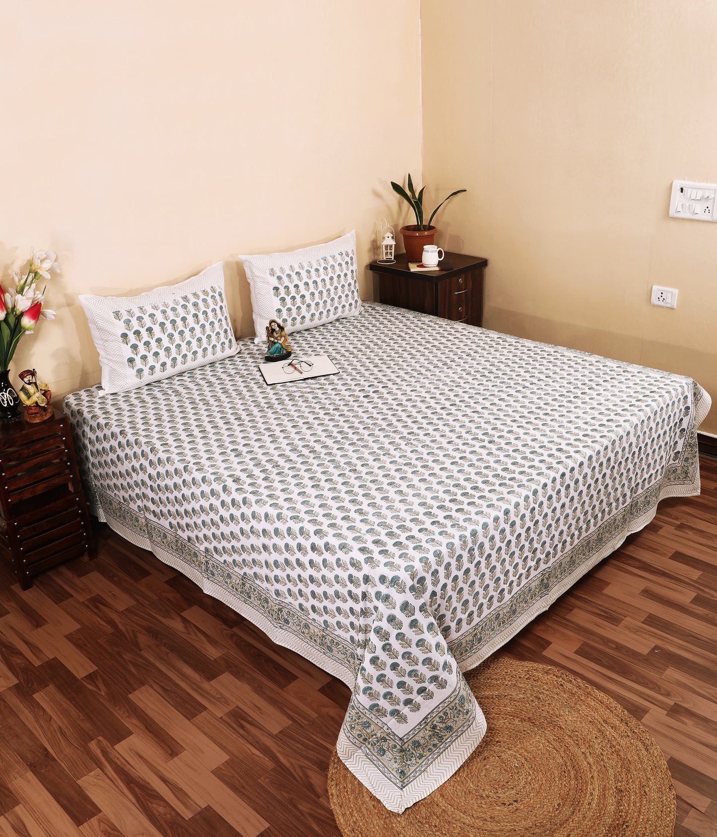 Sage Paisley Hand Block Printed Cotton Bedsheet – Wholesale Bulk Supply SagePaisleyHandBlockPrintedCottonBedsheet_WholesaleBulkSupply